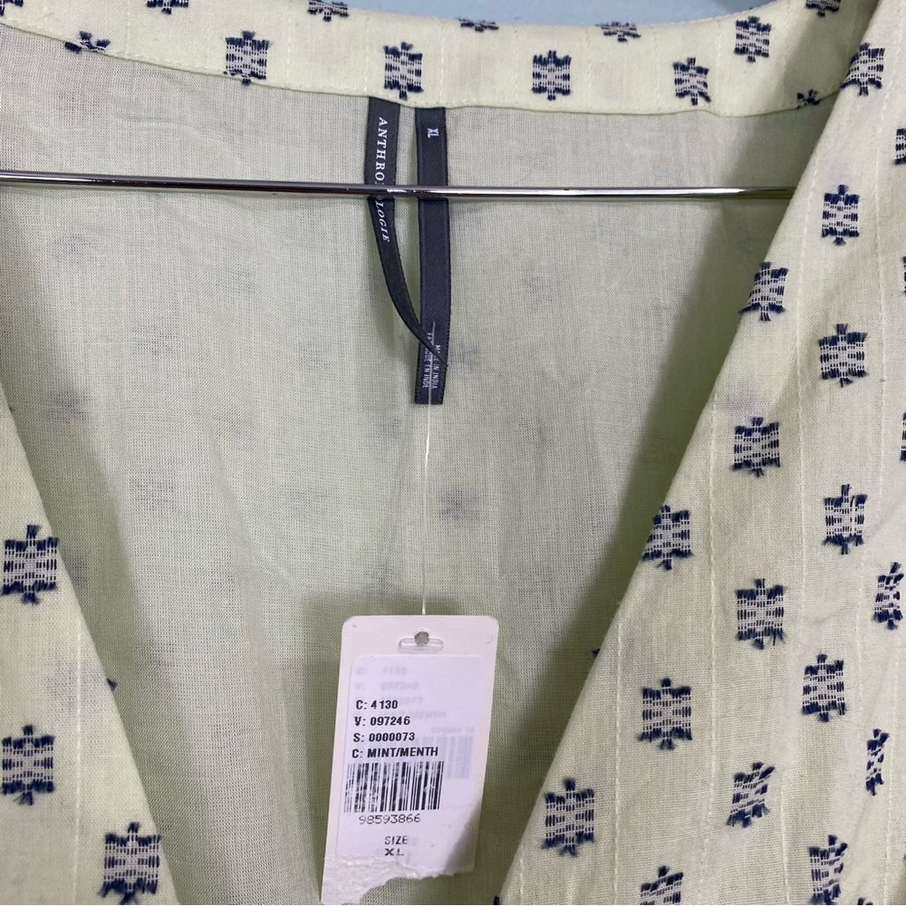 Anthropologie The Katerina Button Front Dress‎ Textured Mint Green XL Midi - Picture 5 of 8